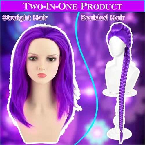 Imagen 2 del producto Peluca sintética larga y recta de color rosa intenso para mujeres y adultos, peluca divertida de cosplay de Halloween para disfraz Drag Queen, baile de Navidad, anime