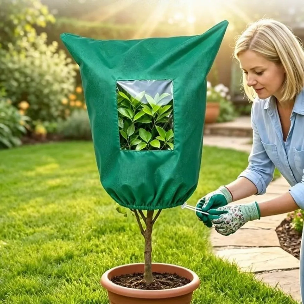 Non‑woven Plant Frost Protection Cover Breathable Anti-Frost Freeze Protection Cover Cold Resistant View Window Plant Covers