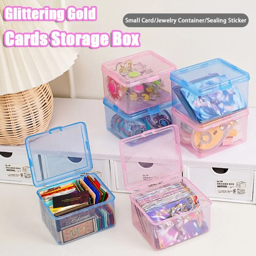 

Transparent Plastic Storage Box Rectangular Shape Jewelry Container Storage Case Small Card Holder Dust-proof Desktop Organizer