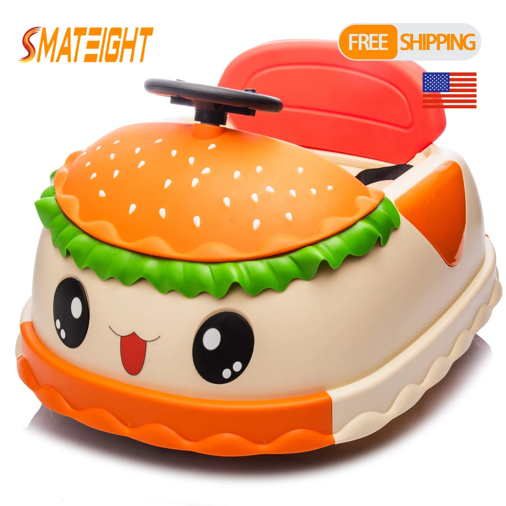 

12V Ride On Electric Bumper Car Cute&Realistic Hamburger Design 360 Degree Rotation Storing Space BluetoothFor 2+