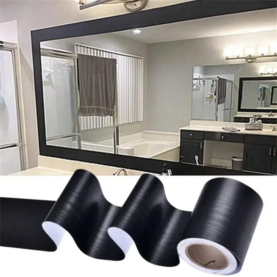1pc 5mX5cm/10cm/15cm/20cm/30cm Wood Grain Wallpaper Border, Waterproof Mirror Border Sticker, Door Frame Edging Sticker