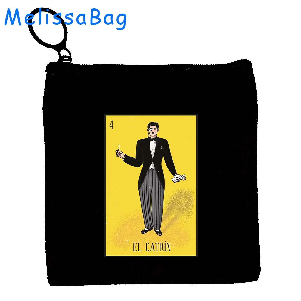 Mexico El Catrin Muertos Tarot BANDERA ESTRELLA SIRENA ROSA Loteria Card Mexican LOTTERY Canvas Coin Purse Key Case Wallet Pouch