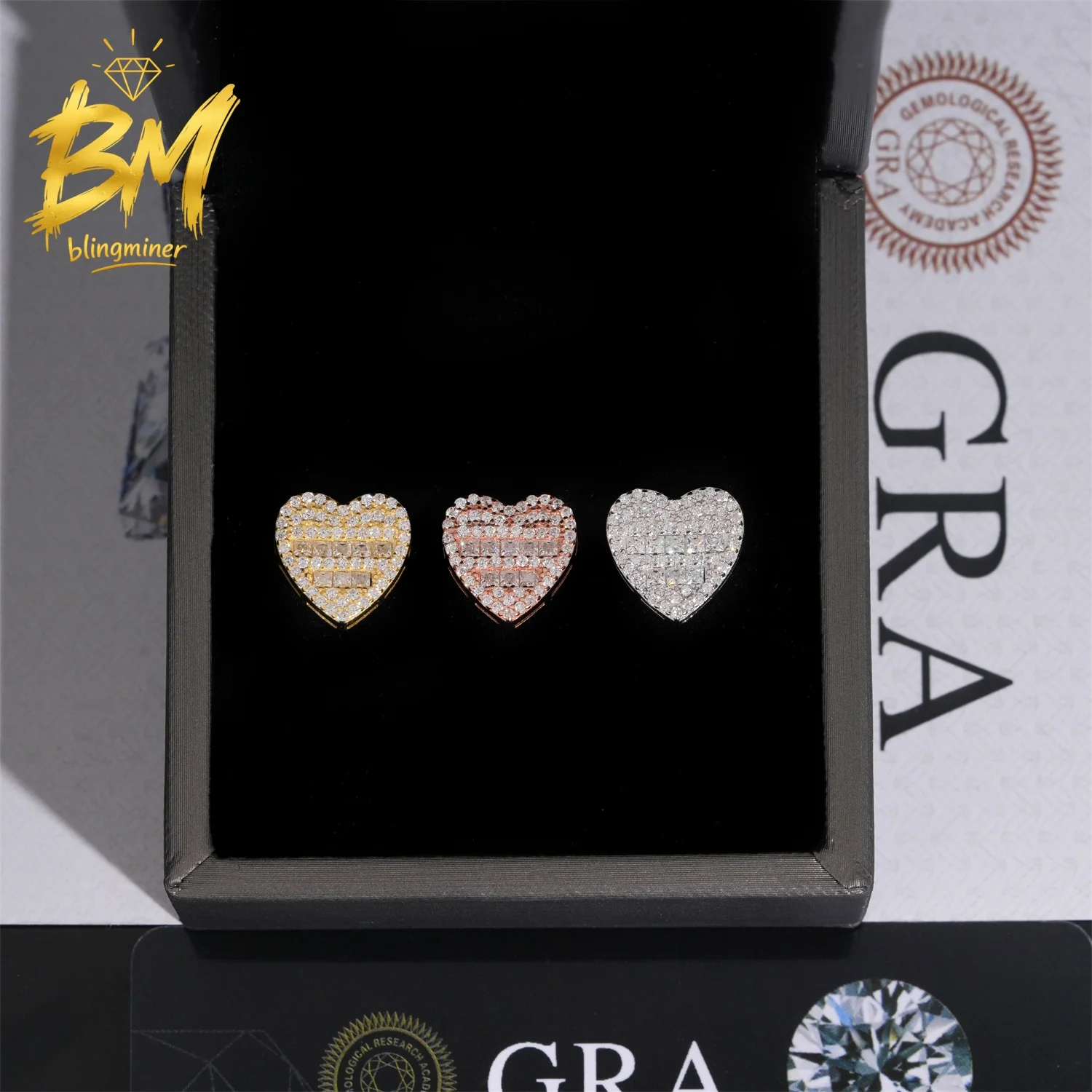 Blingminer Love Heart VVS Moissanite Earrings For Men Women S925 Silver Ear Studs Jewelry Pass Diamonds Tester GRA Free Shipping