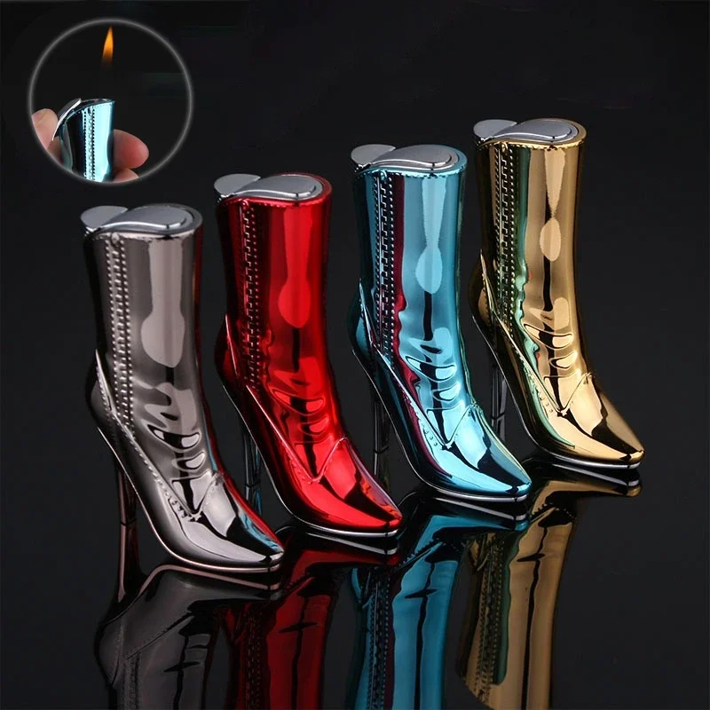 Trendy inflatable lighter, cool and beautiful women\'s boots, new high heels, open flame lighter, women\'s smoking gift