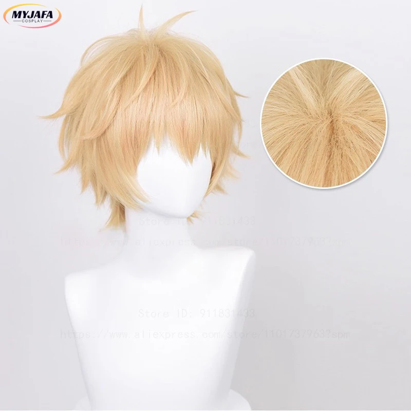 عالية الجودة Denji شعر مستعار تأثيري قصير أشقر مقاومة للحرارة الشعر الاصطناعية هالوين أنيمي تأثيري الباروكات + غطاء شعر مستعار #3