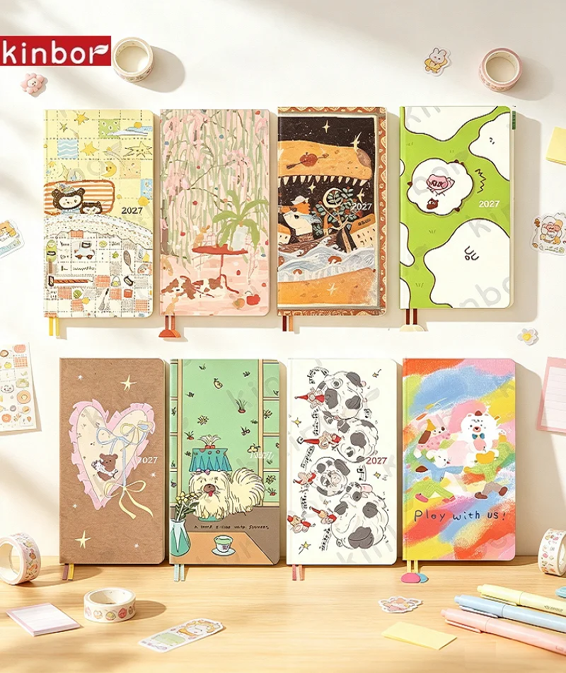 Kinbor 2027 Weekly Planner Notebook,Daily Time Management Journal,Kawaii Stationery Gift for Student &Office Schedule Organizing