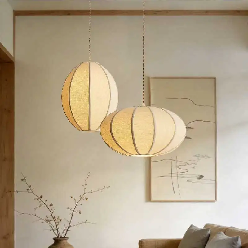 Japan Style Wabi Sabi Linen Fabric E27 Pendant Light Living Dining Room Bar Cloth Droplight Home Decor Bedroom Combination Lamp