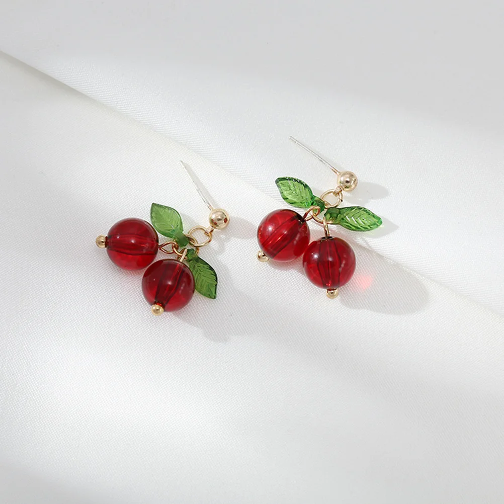 

1Pair Cherry Earrings Fashionable Cherry Design Comfortable Skin-Friendly Drop Earrings for Women Girls Dress