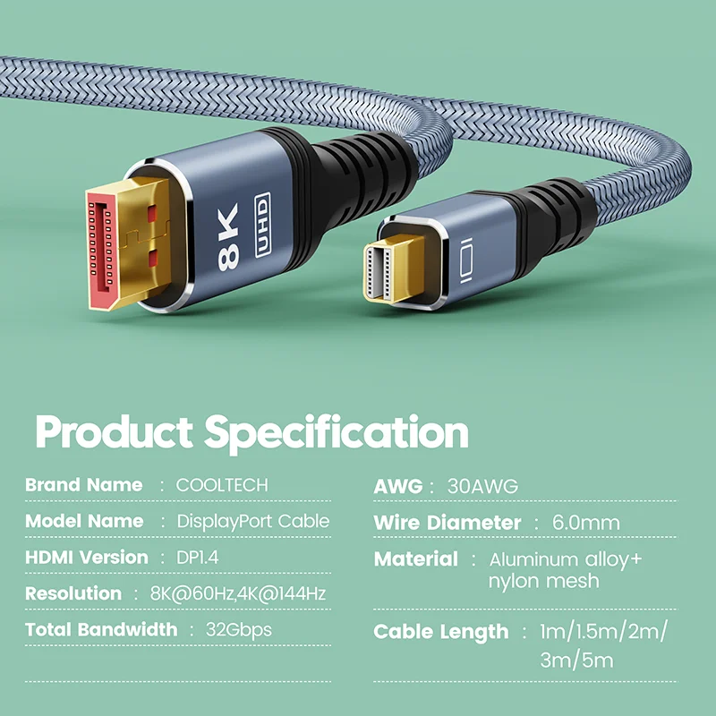 Displayport 1.4 Kabel 8K 60Hz Mini DP zu DP Kabel 4K Ultra HD Video Audio Kabel für Laptop TV Xbox Projektor Monitor – Detail 18