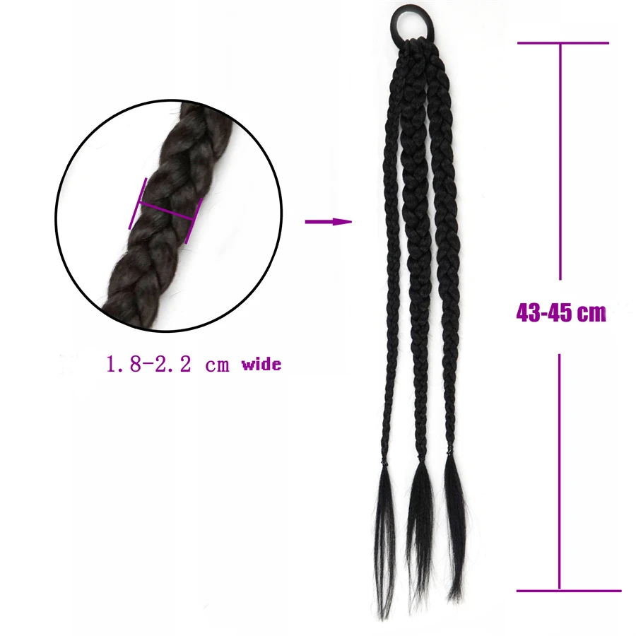 Synthetic Boxing Braids Strap Chignon Tail With Rubber Band Hair Ring 16 Inch Small Crochet Braid Hair Ponytail Extensions Black