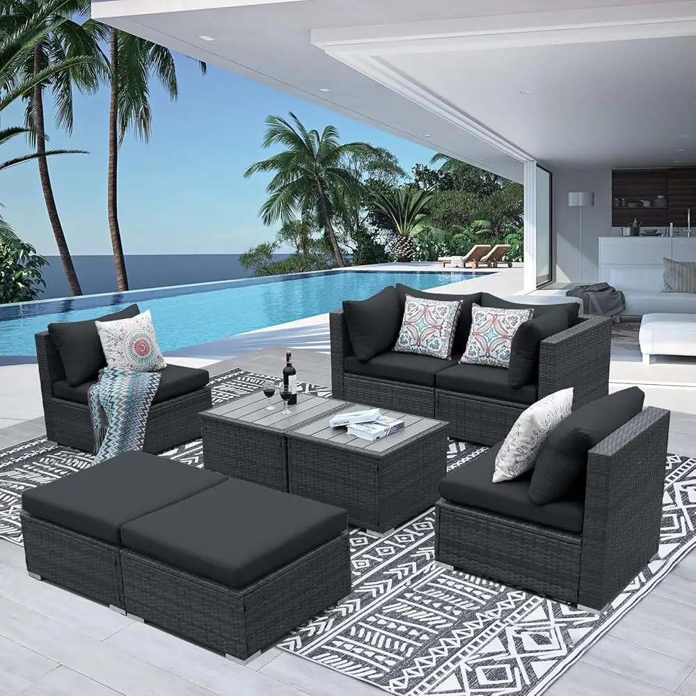 

8 Piece Modern Outdoor Furniture Set, 29.3'' High Ba Extra Large Patio Modular Sectional With Side Table & Ottoman, Deep Seated