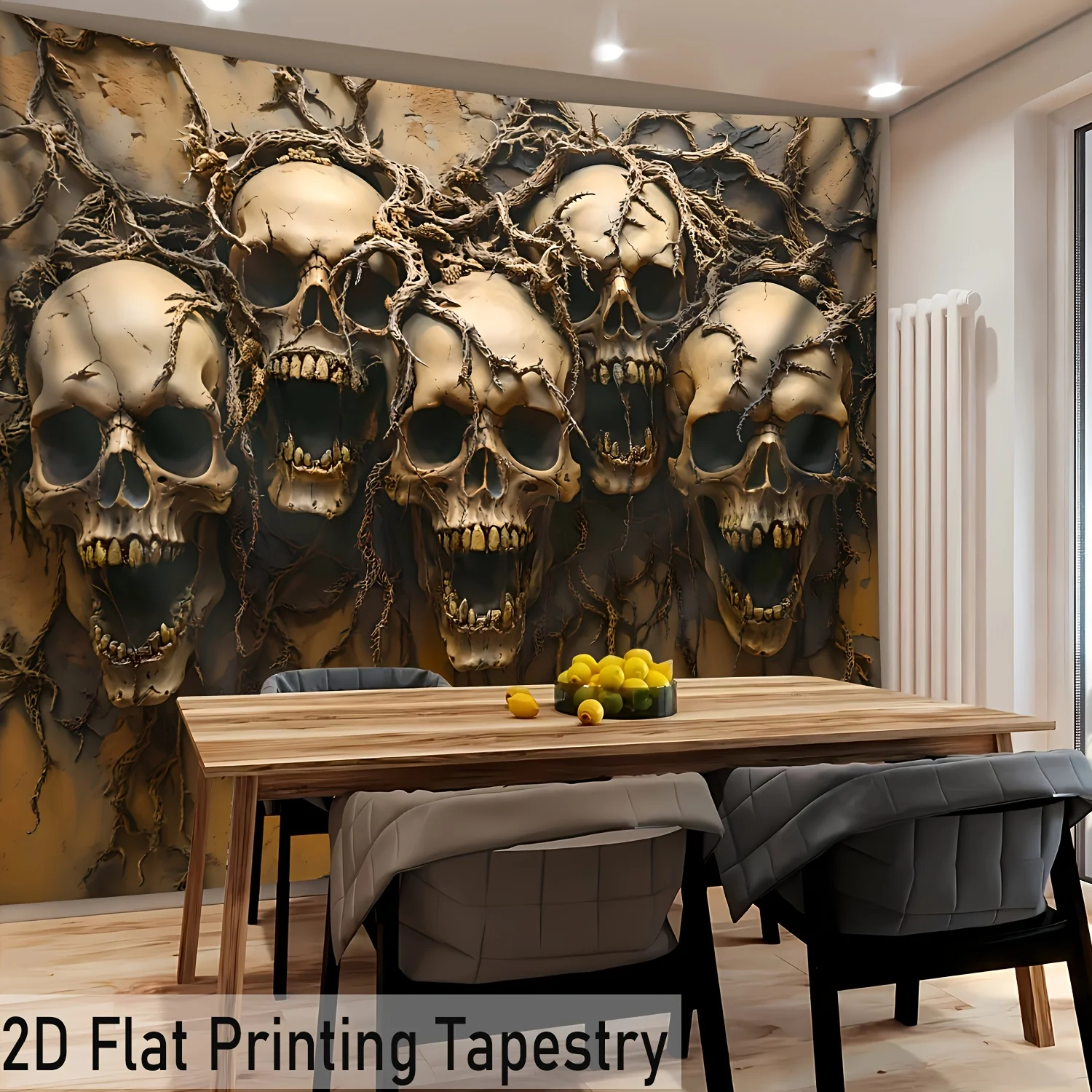 VIKAMA Halloween Gothic Wall Tapestry Antique Skull Withered Vine Vintage Yellow Mud Crack Horror Wallpaper Party Decoration
