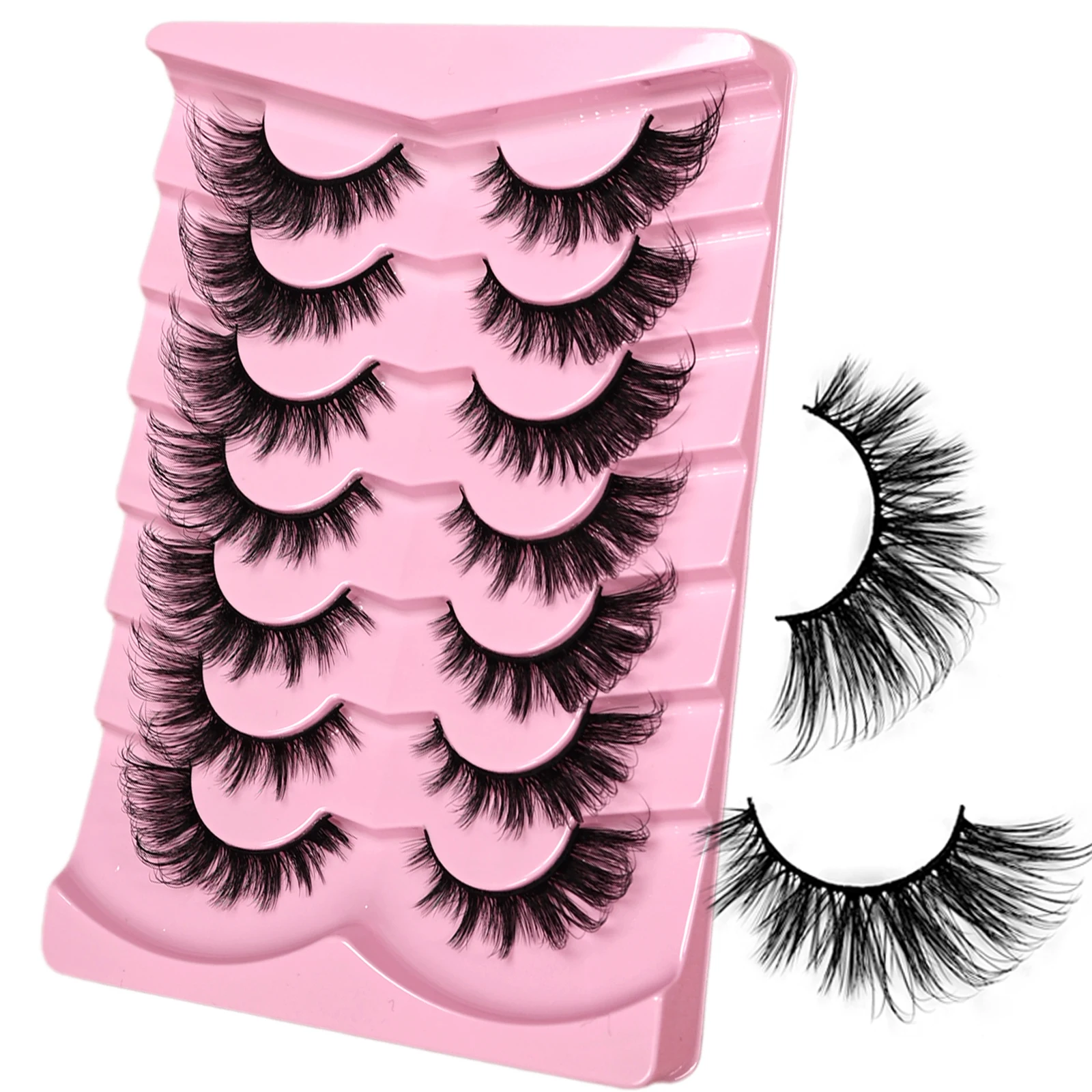 Fox Eye Wispy Strip Lashes 7 Paar Falsche Wimpern aus Kunstnerz, Flauschige Flügel-Katzenaugen-Wimpern, Wiederverwendbares Augen-Make-up für den Alltag und Partys – Detail 3