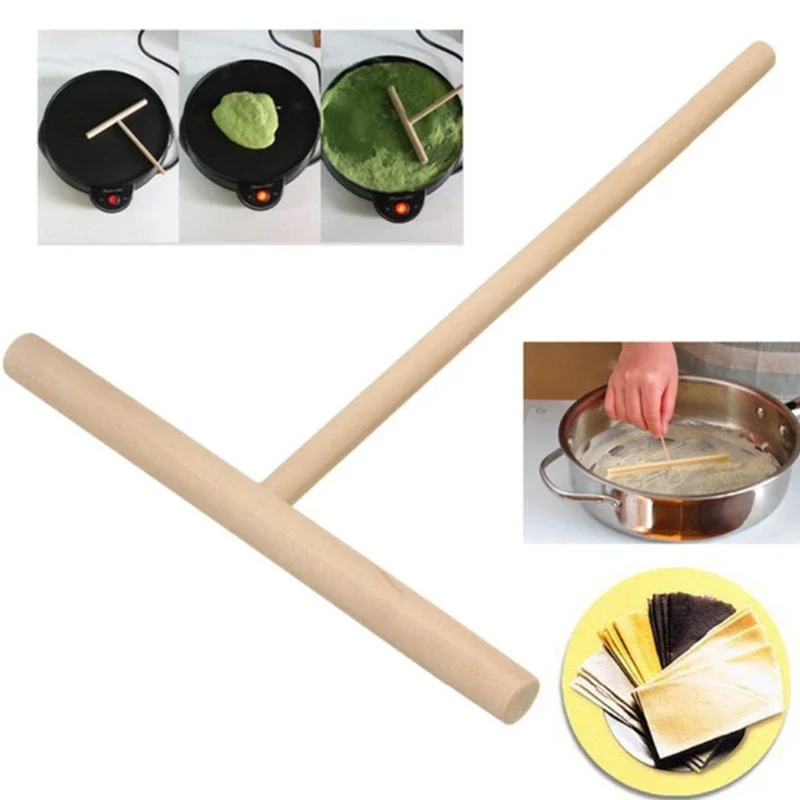 1PC for T Shape Wooden Pancake Batter Spreader Stick Rolling Pin Kitchen Tool