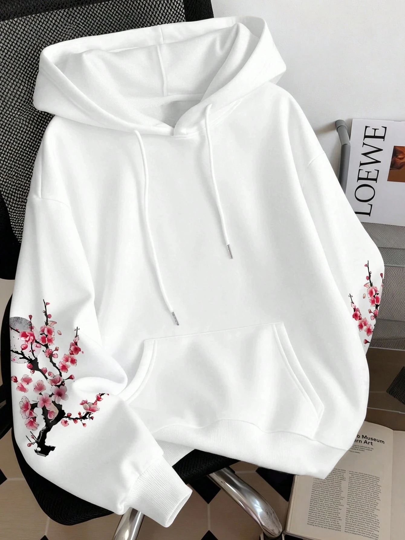Japanese Cherry Blossom Sakura Letter Prints Hoody Women Casual Street Pullover Autumn Y2K Hoodies Loose Pocket Woman Clothes