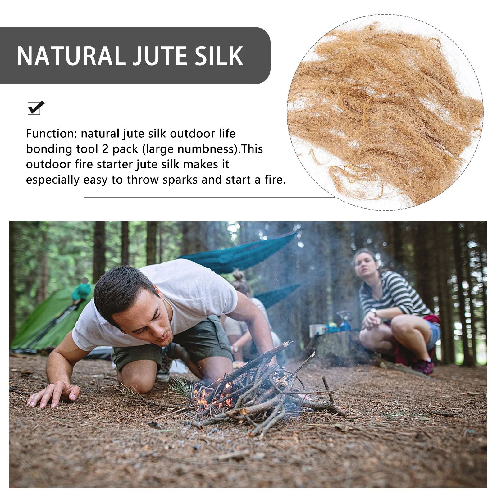

2Packs Outdoor Fire Starter Tool Jute Silk Based Ignition Cord for Camping Survival Bushcraft All Weather Fire Starting Material