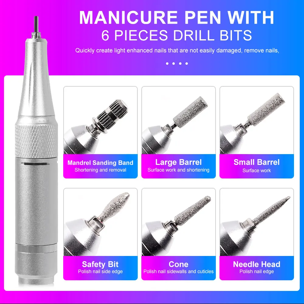 เครื่องตะไบเล็บแบบพกพา ระดับมืออาชีพ 45000 รอบต่อนาที แบบชาร์จไฟได้ สำหรับเล็บอะคริลิค เจล โพลิช ไร้สาย