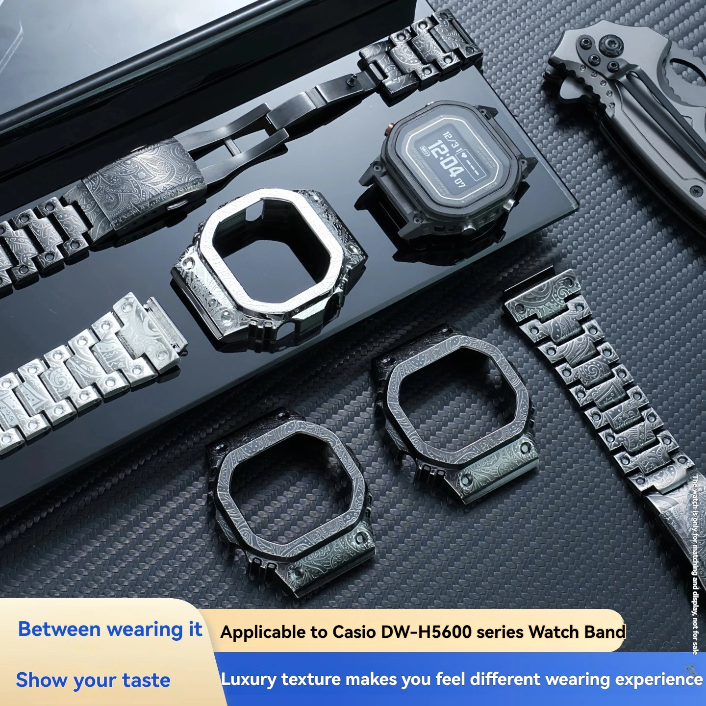 DW-H5600 Paisley Engraved Mod Kit Case & Strap for Casio dw-h5600 Aged Stainless Steel Vintage Style Square Upgrade Watch Case