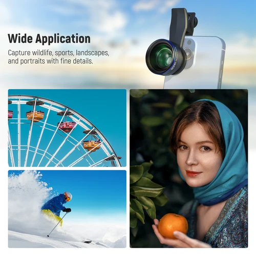 Imagen 2 del producto NEEWER Teleobjetivo de 60 mm con clip para lente de teléfono de rosca de 17 mm y anillo adaptador de filtro de 67 mm, aumento 2X para iPhone Samsung