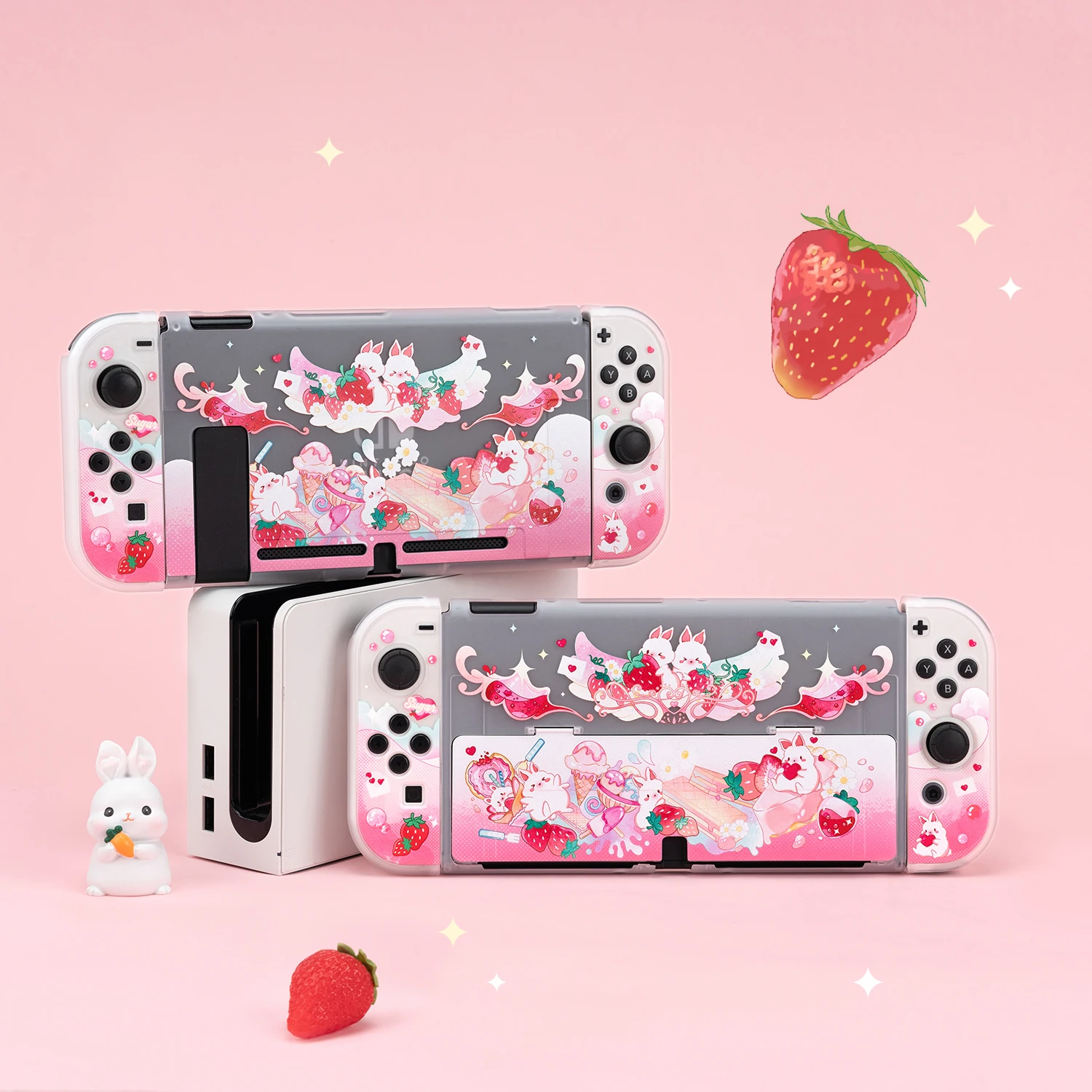 

Funda Nintendo Switch Cover Case Kawaii Cute Pink Strawberry Bunny Dockable Protective Soft Shell For Switch Joy-Con Controller