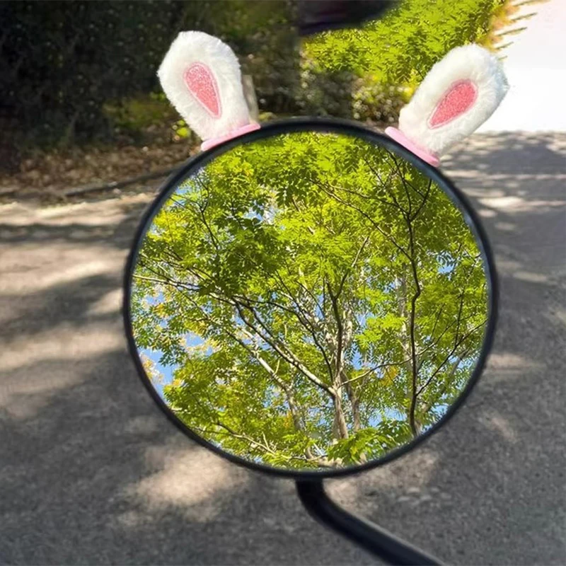 Lovely Rabbit Ear 3D Stickers Crash Strip Car Rearview Mirror Interior Decoration Plush Rearview Kawaii Sticker Decor