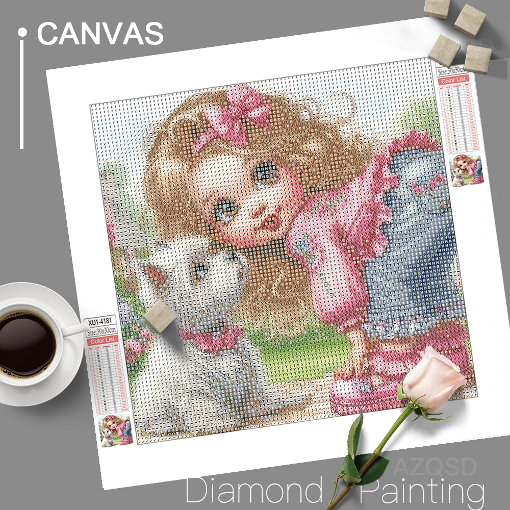 AZQSD 5d Diamond Painting Girl Portrait Mosaic Needlework Full Drill Animal Dog Birds Embroidery Sale Figure Wall Decor Crafts