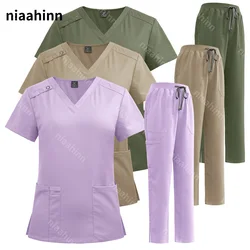 Niaahinn-Uniforme de spa multicolore pour femmes, ensemble de soins infirmiers à col en V, vêtements de travail pour médecins, toilettage d'animaux de compagnie