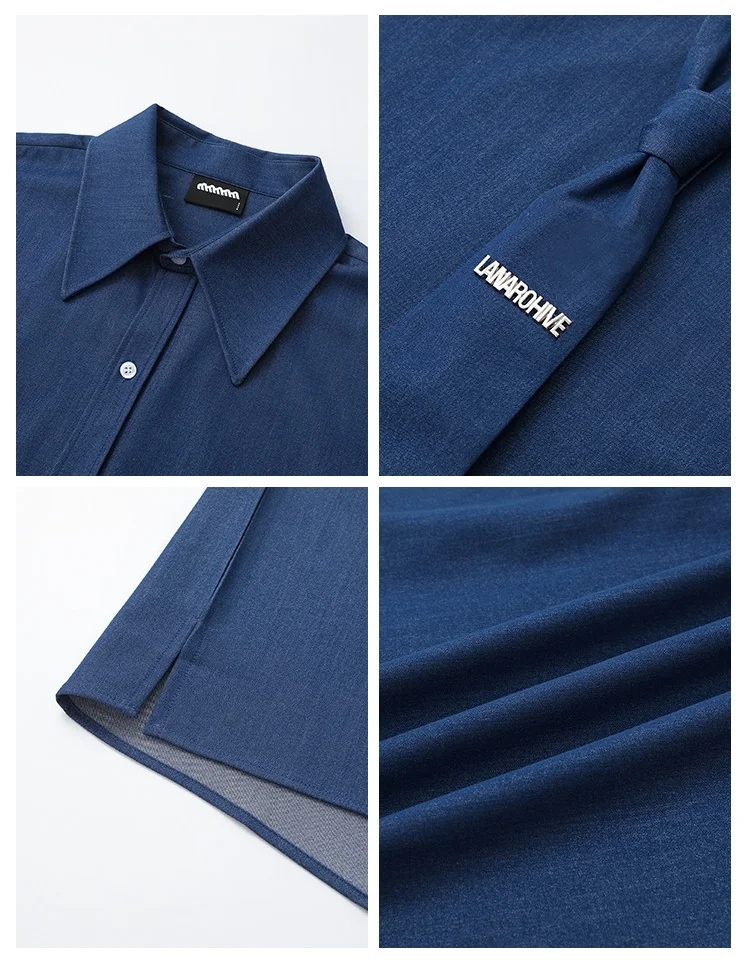 Men's Solid Collared Short-Sleeve T-Shirt Simple Casual Versatile Soft, Loose-Fitting Short-Sleeve Bow Tie College Style