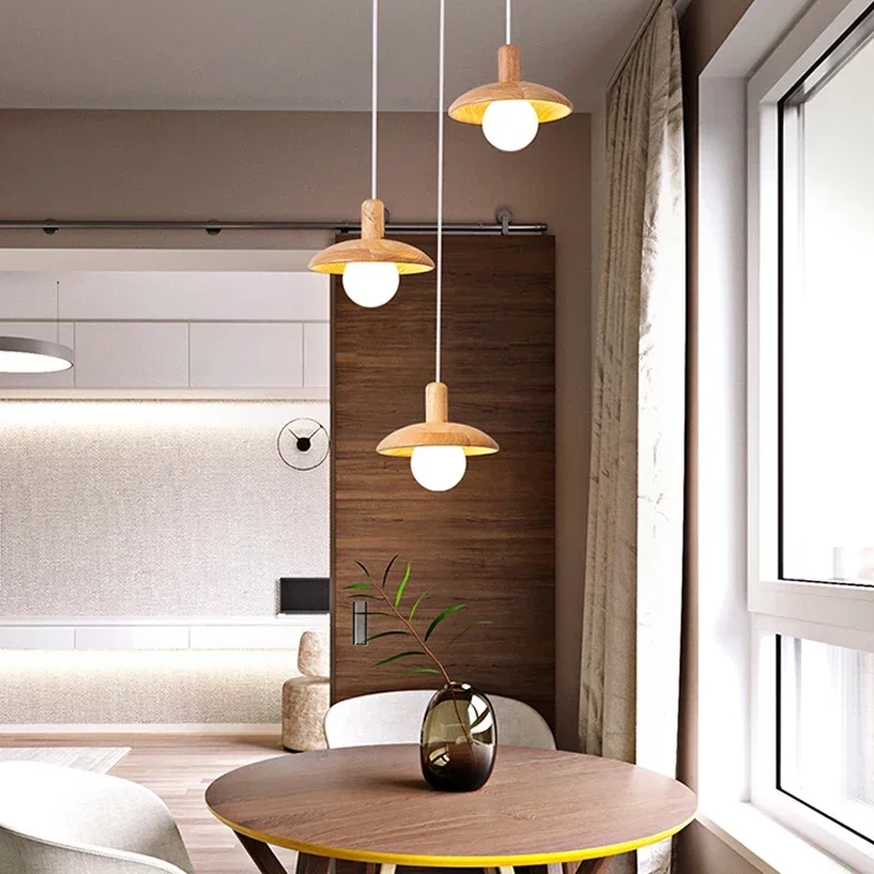 TechHPModern Nordic Wood Design LED Chandelier For Dining Room Kitchen Bar Bedroom Pendant Lamp Glass