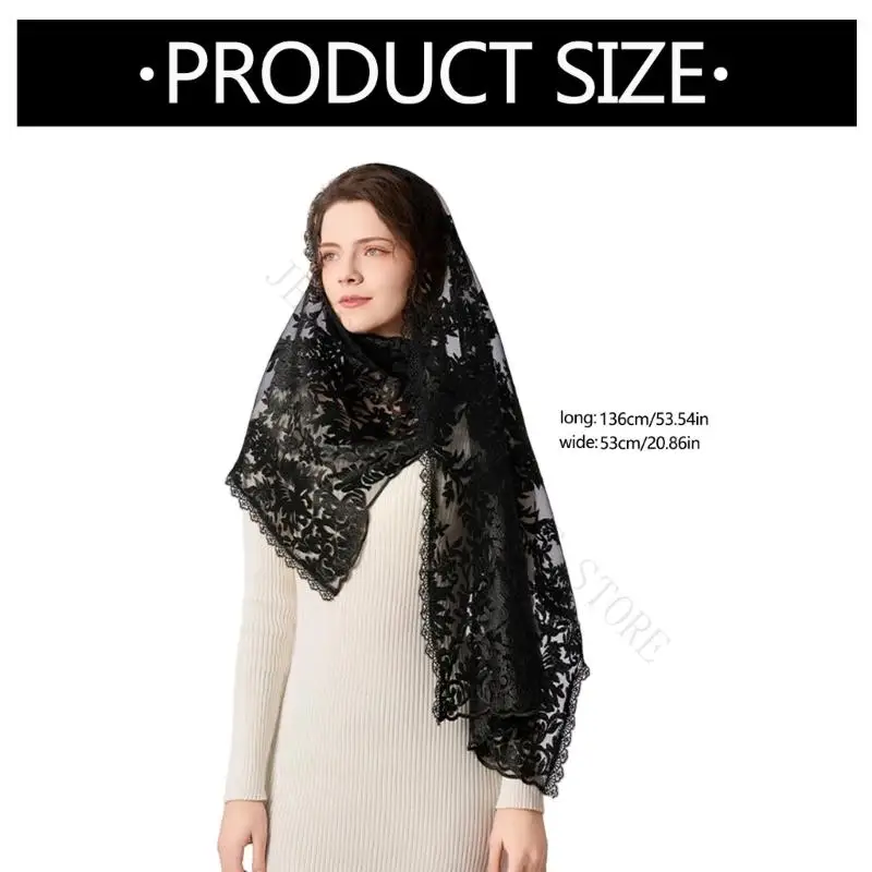 R7UF Delicate Lace Head Cover Scarf Light Weight Comfortable For Ladies 136x53cm