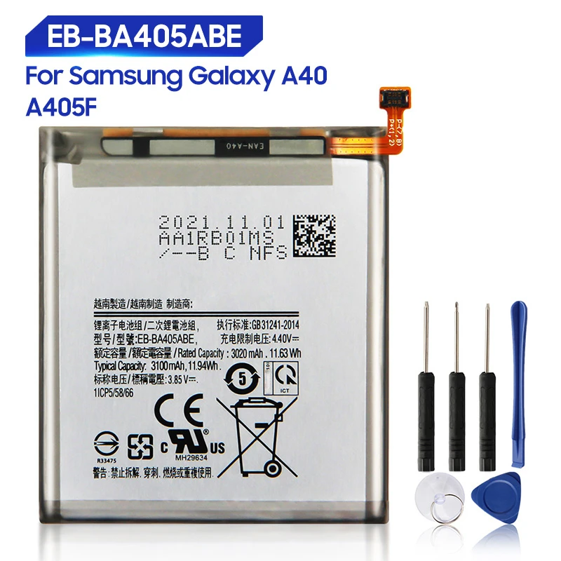 

Replacement Battery For Samsung GALAXY A40 A405F EB-BA405ABE EB-BA405ABU Rechargeable Phone Battery 3100mAh