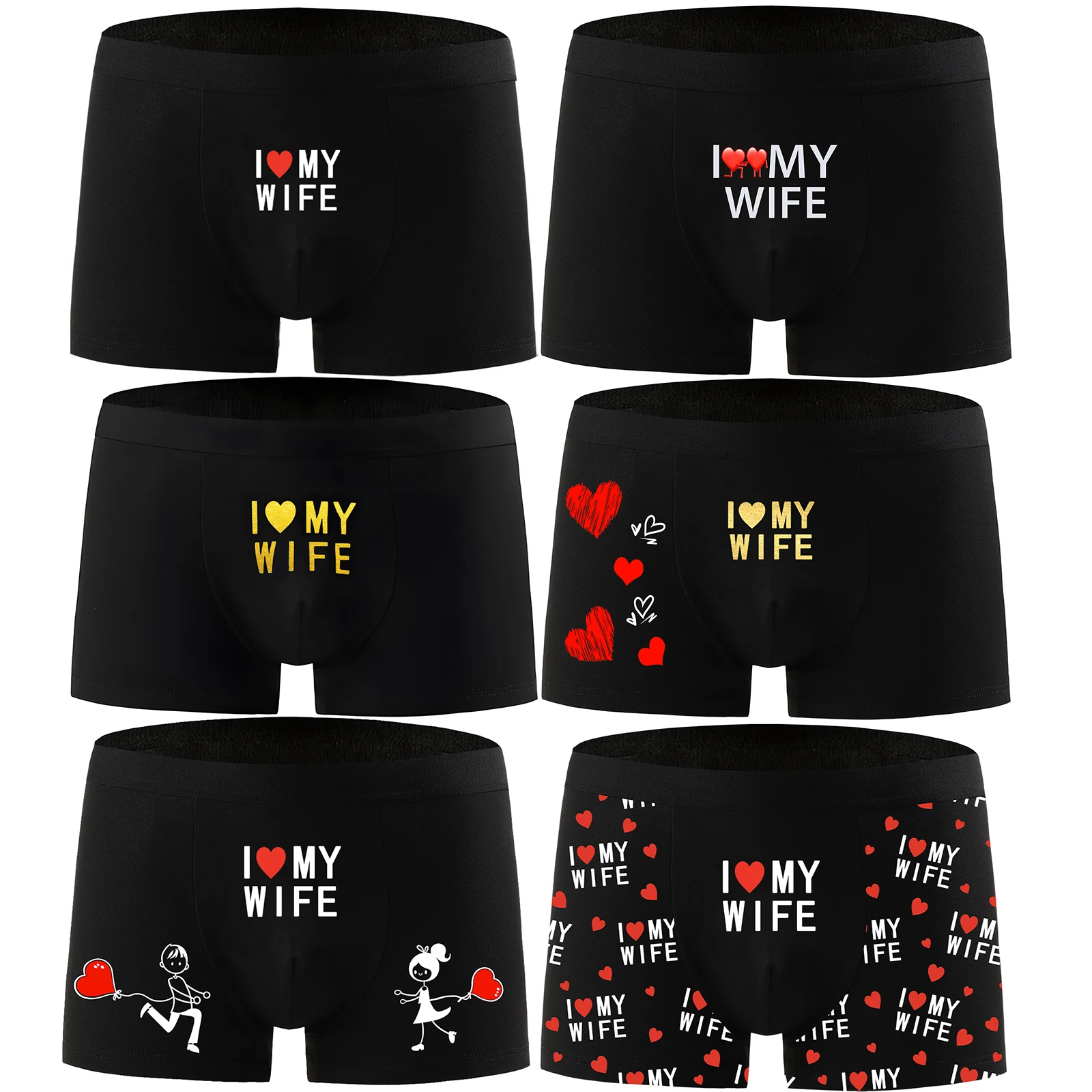 

Men Playful Letter Print Underwear Black Color Men Boxer Fashion Personalized Printing "I Love My Wife" Breathable Men Knickers