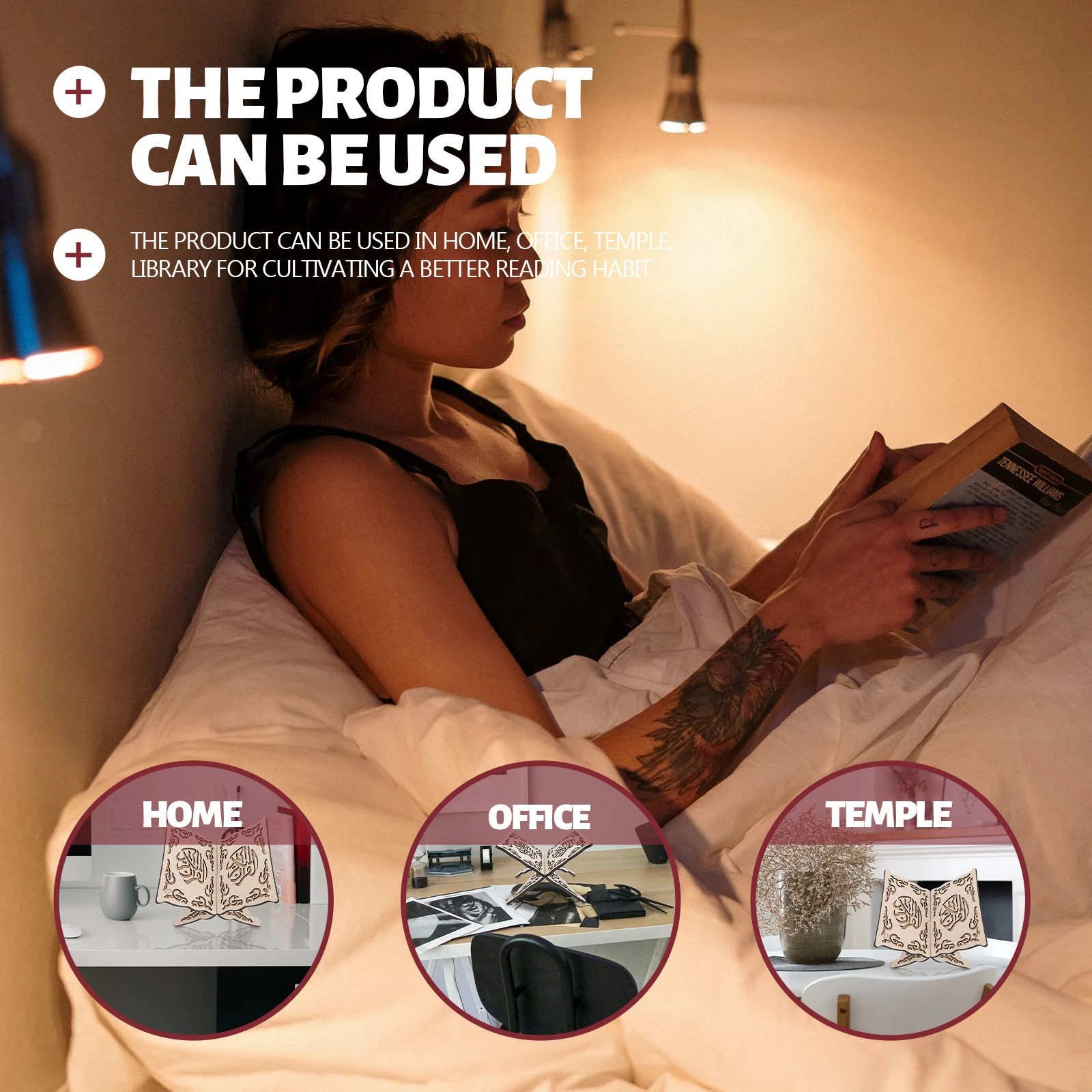 Wooden Chanting Bracket Multi functional Reading Rack Sacred Books Holder Bookshelf Detachable Desktop Storage