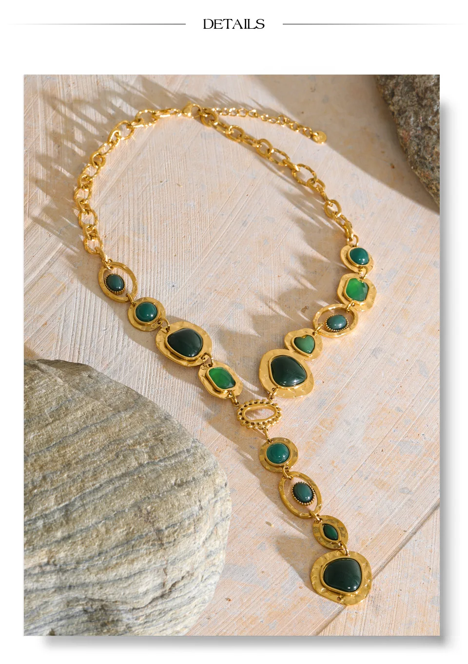Yhpup Edelstahl-Halskette mit grünem Harz und Y-Kette, Statement-Halskette im Herbst-Winter-Stil, beliebter Charm-Schmuck – Detail 8