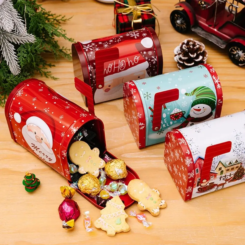 Mailbox Shaped Christmas Metal Candy Cookie Box Kids Biscuit Candies Chocolates Gift Box Large Capacity Xmas Tin Box Money Bank