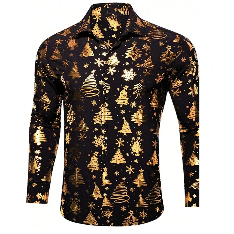 2024 High Quality Fashionable Men\'s Shirt Button Gold Shirt Casual Designer Christmas Long Sleeve Tops Men\'s Lapel Men\'s Tops