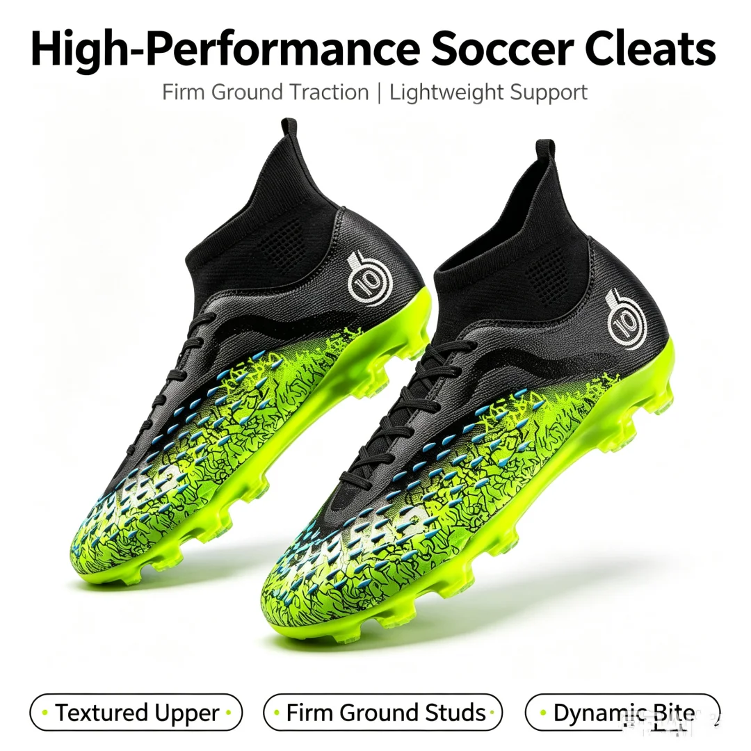 1 Pair Men's Soccer Shoes for  Wear-resistant Anti-slip Long&Broken Studs Sneakers for Outdoor Grass MatchStudents&Adults