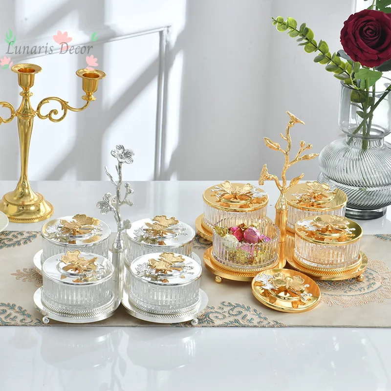 

Luxury metal candy jar - glass storage container for living room, coffee table snacks & dried fruit