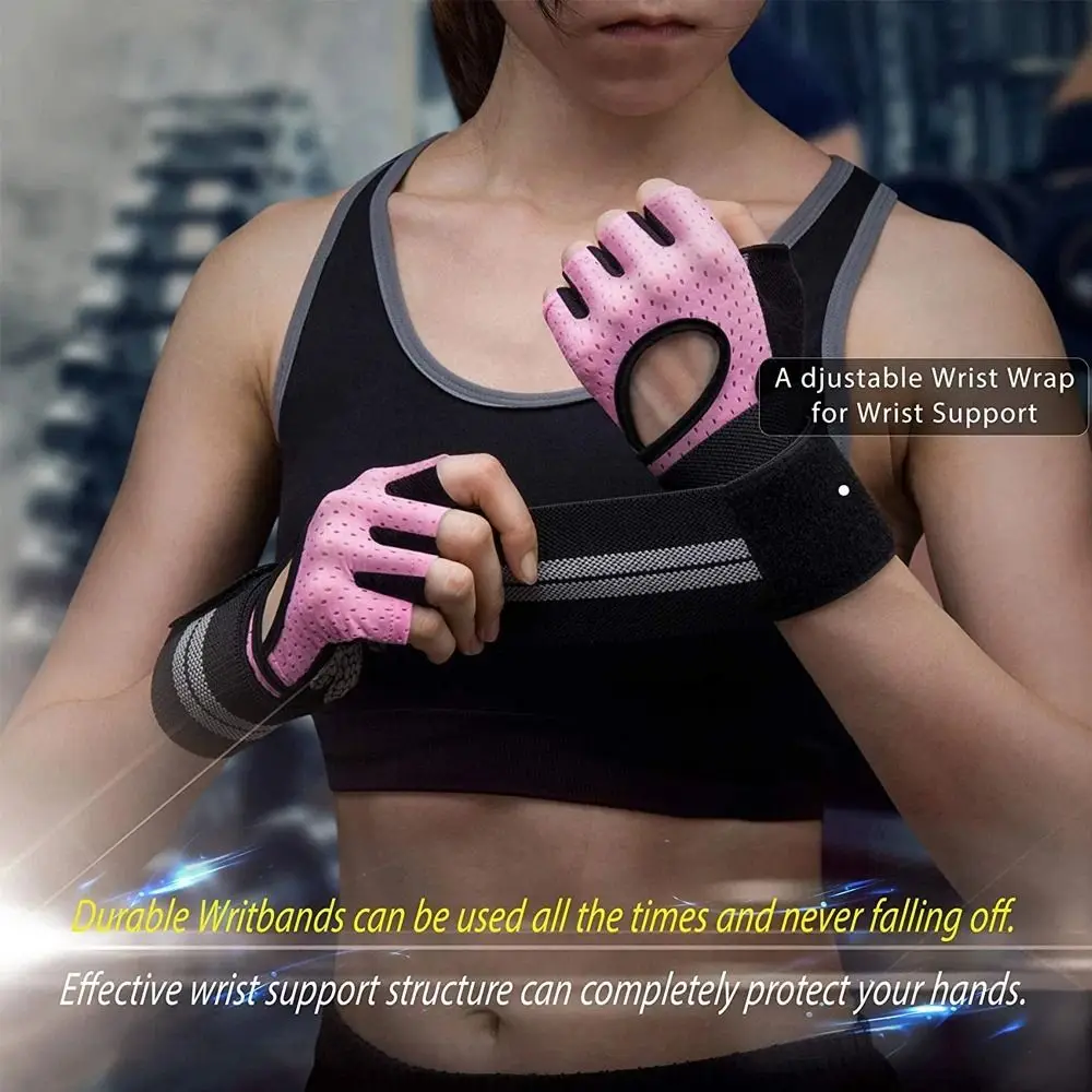 1Pair with Wrist Wrap Support Gym Fitness Gloves Half Finger Anti-slip Exercise Wristband Gloves Breathable
