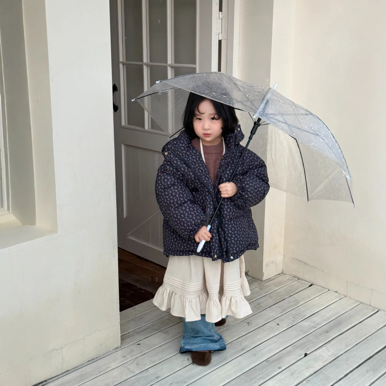 

Winter Korean Kids Girls Duck Down Jacket Floral Printed Children Girls Puffer Jacket Hooded Thicken Warm Infant Babys Girl Coat