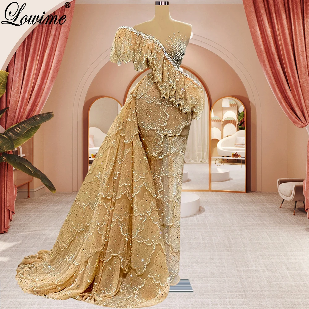 Unique Champagne Mermaid Celebrity Dresses Sleeveless Gorgeous Red Carpet Runway Dresses Luxury Evening Gowns Vestido Feminino