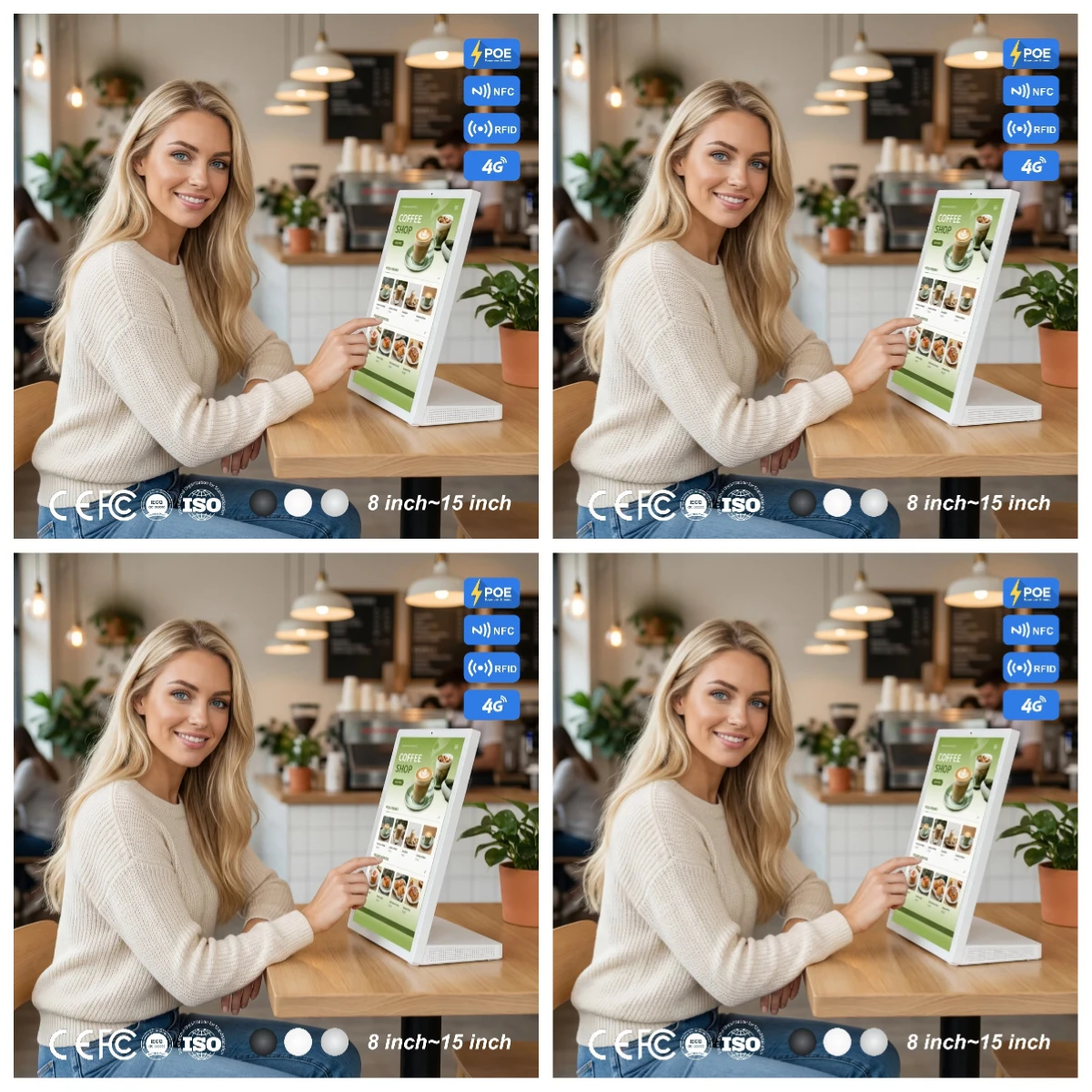 

Coffee Shop Desktop POS System Hardware 15.6 Inch L Shape Tablet Android 15 RK3576S 4GB 64GB NFC Reader for Self Ordering