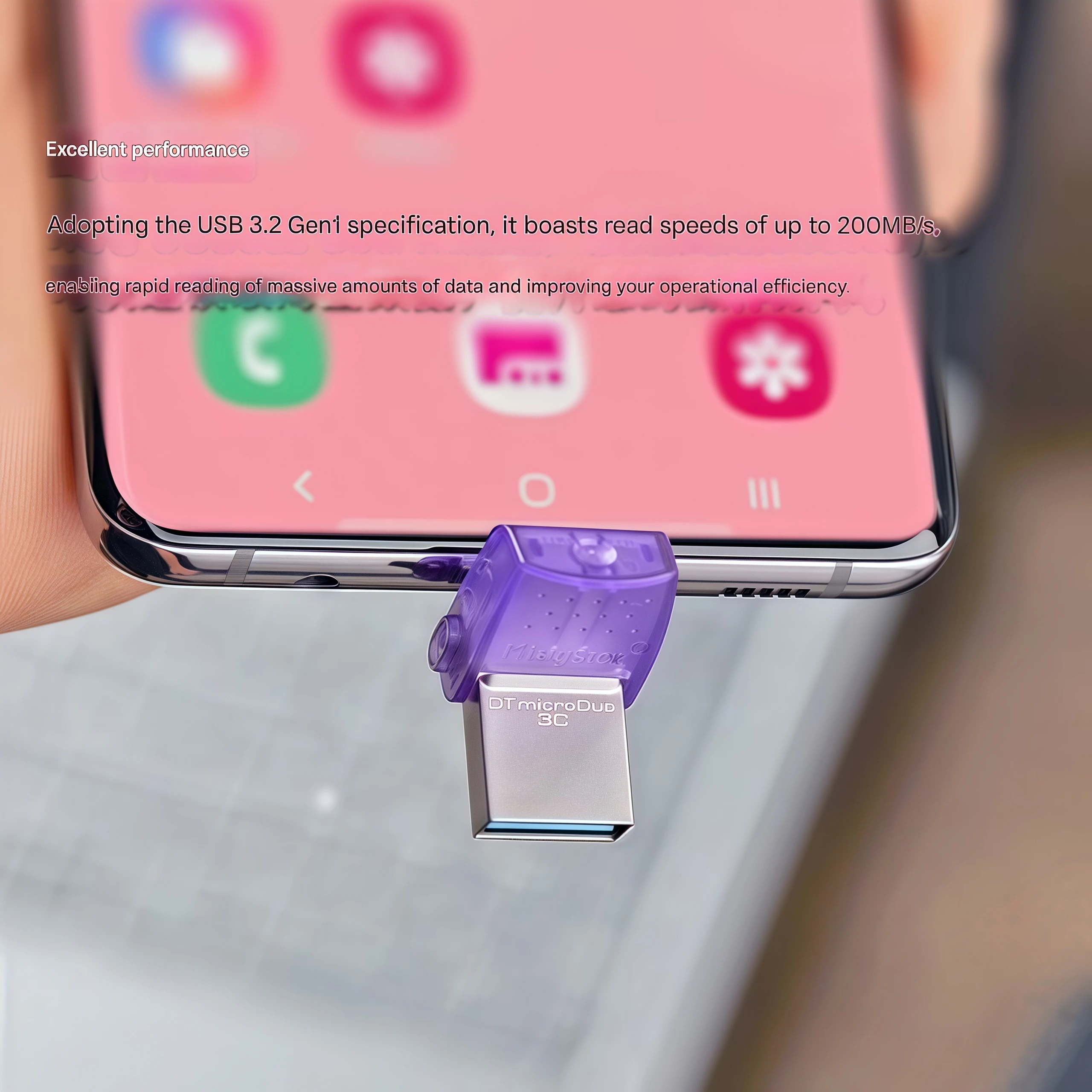 Kingston Type-C USB 3.2 واجهة مزدوجة للهواتف المحمولة وأجهزة الكمبيوتر ومحركات الأقراص الفلاش، 200 ميجابايت/ثانية، لنظام Android وApple