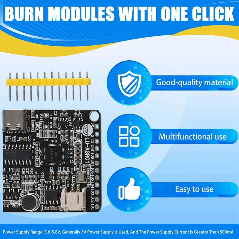 Lu-ASR01インテリジェント音声認識モジュール、オフライン認識、カスタマイズされたフレーズ、ld3320、ワンクリック書き込み