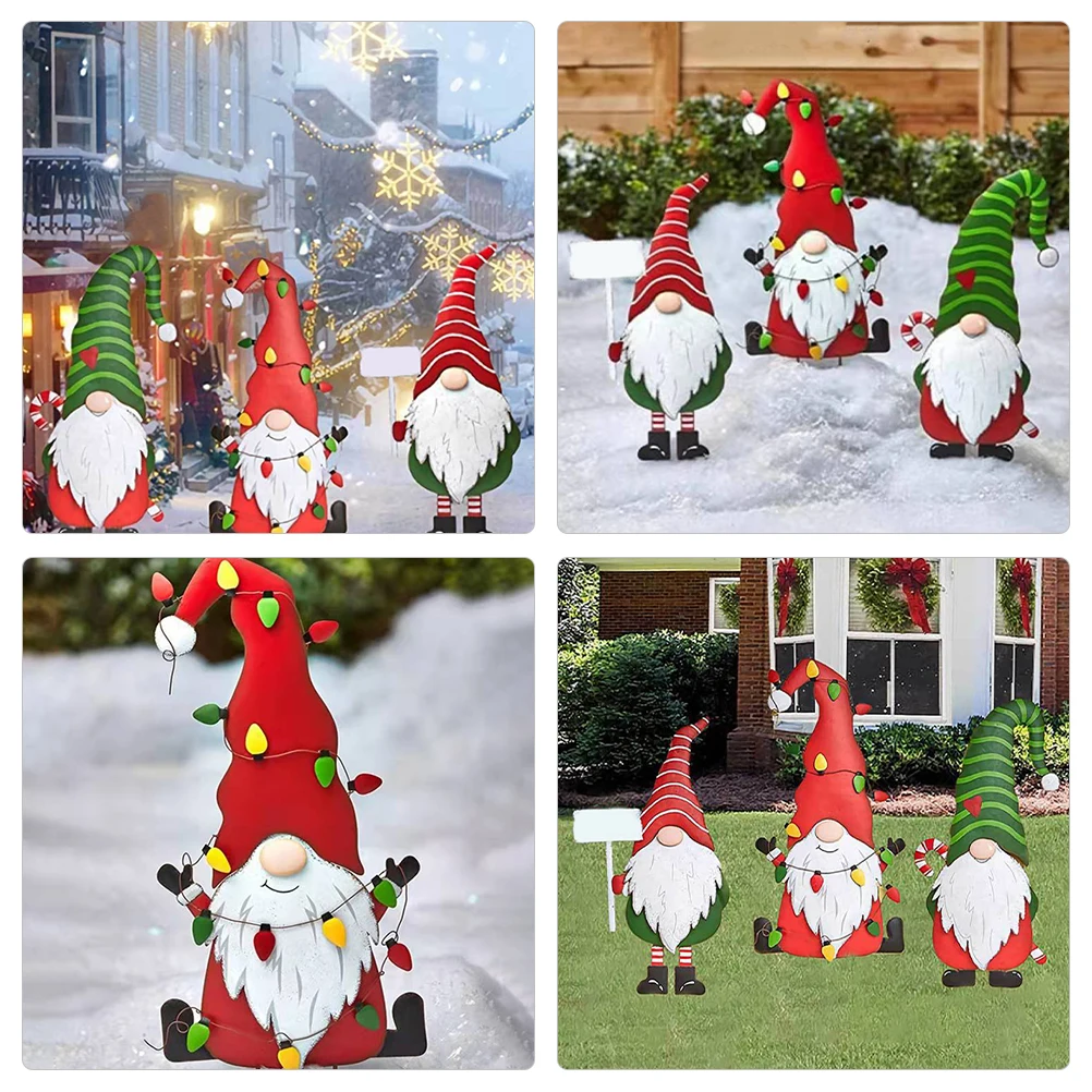 

2 шт. рождественских садовых декоративных указателей-столбиков с изображением Санта-Клауса для улицы, газона, двора, новогодние украшения для сада, для наружного декора