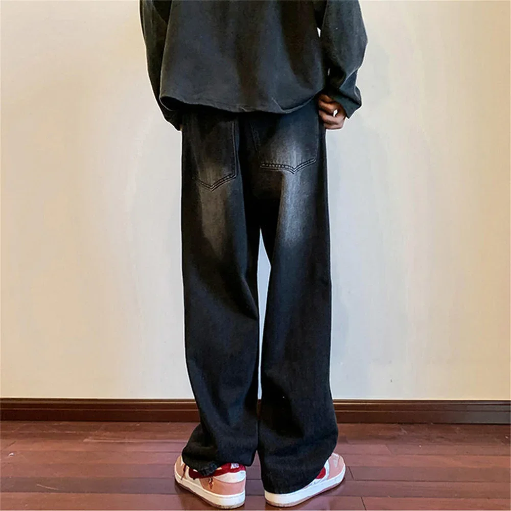 Męskie luźne jeansy spodnie dżinsowe czarne szerokie nogawki spodnie męskie jeansy spodnie cargo męskie koreański streetwear hip hop harajuku