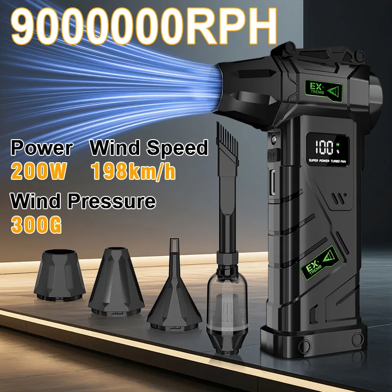 

9000000 RPH High-Speed Brushless Turbo Blower 10000mAh Power Bank 2-in-1 Speed Control Jet Fan for Car Home Keyboard Pet Hair
