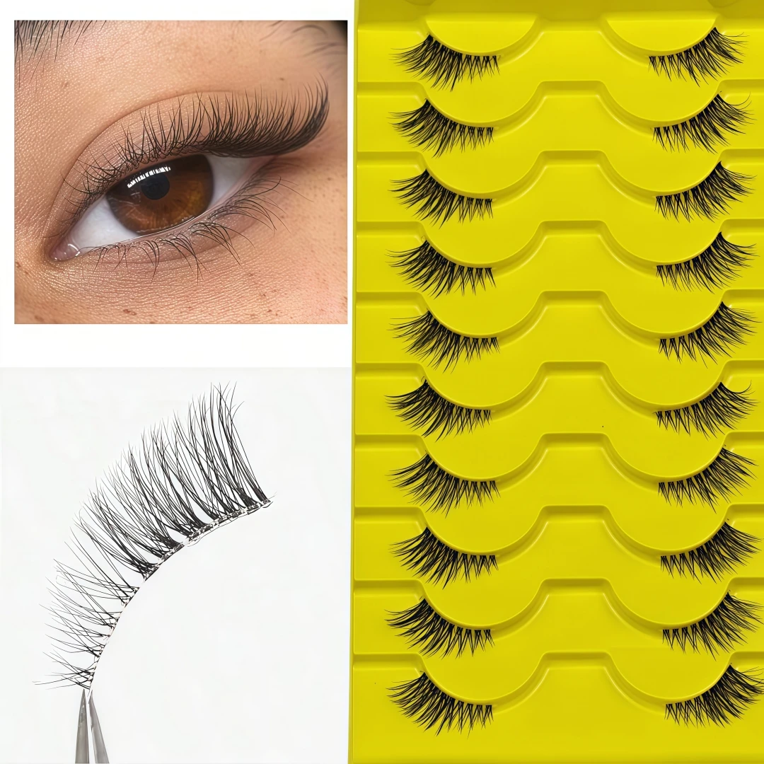 Ten Pairs of Half Eye Lashes, Naturally Soft and Sweat-Proof False Eyelashes for Novices and Beginners