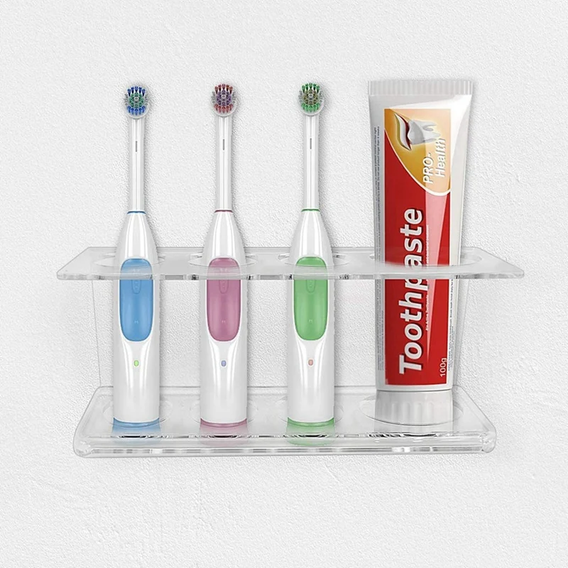 2 ชิ้นติดผนังผู้ถือแปรงสีฟันไฟฟ้า 4 ช่องอะคริลิคยาสีฟันยาทําความสะอาดจัดเก็บยืนผู้ถือแขวนชั้นวาง