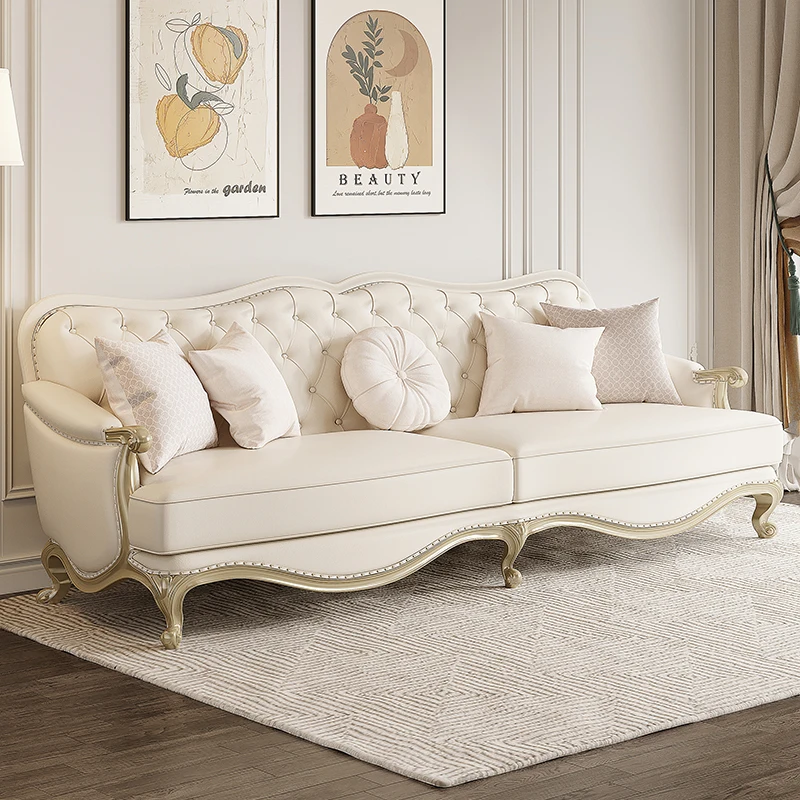 

American light luxury leather sofa size French living room combination modern simple European corner high-end sofa